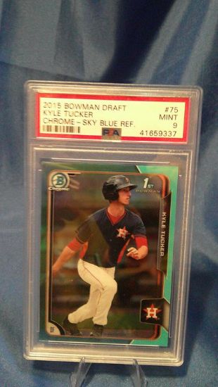 Picture of 2015 bowman draft sky blue chrome kyle tucker psa 9