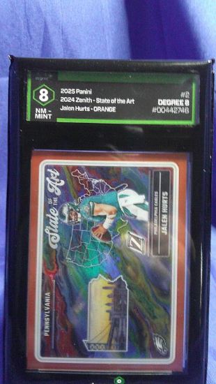 Picture of 2025 panini zenith state of the art orange jalen hurts #2 degree 8